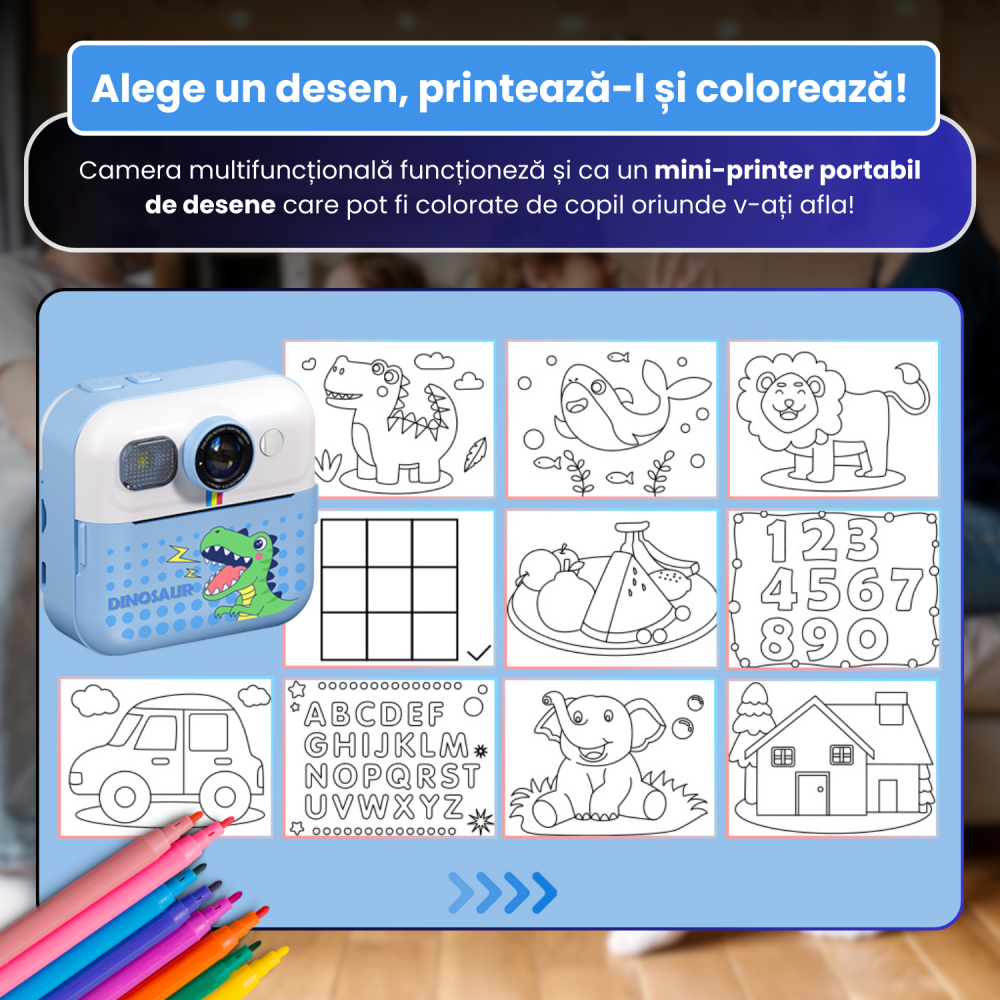 Cameră Foto Instant pentru Copii Famify Albastru – 48MP, Full HD, Jocuri Educative, Cadou Ideal [6]