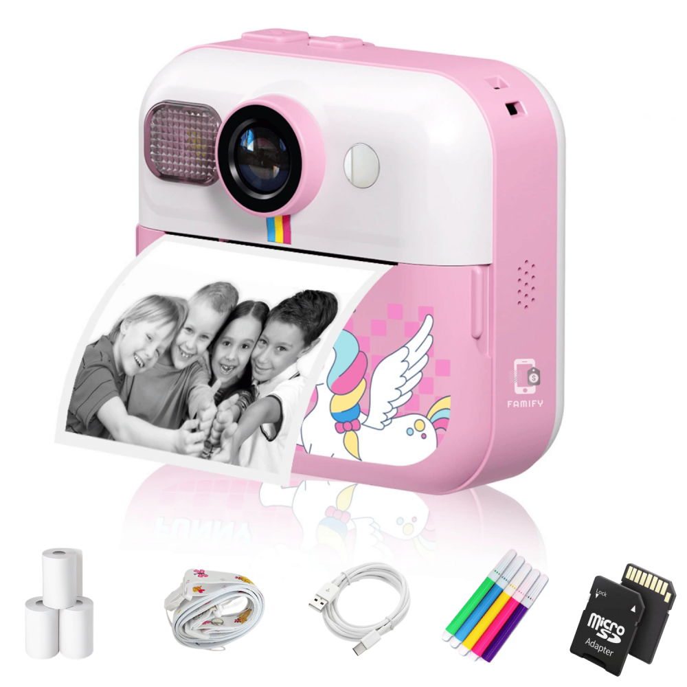 Cameră Foto Instant pentru Copii Famify Roz – 48MP, Full HD, Jocuri Educative, Cadou Ideal [1]