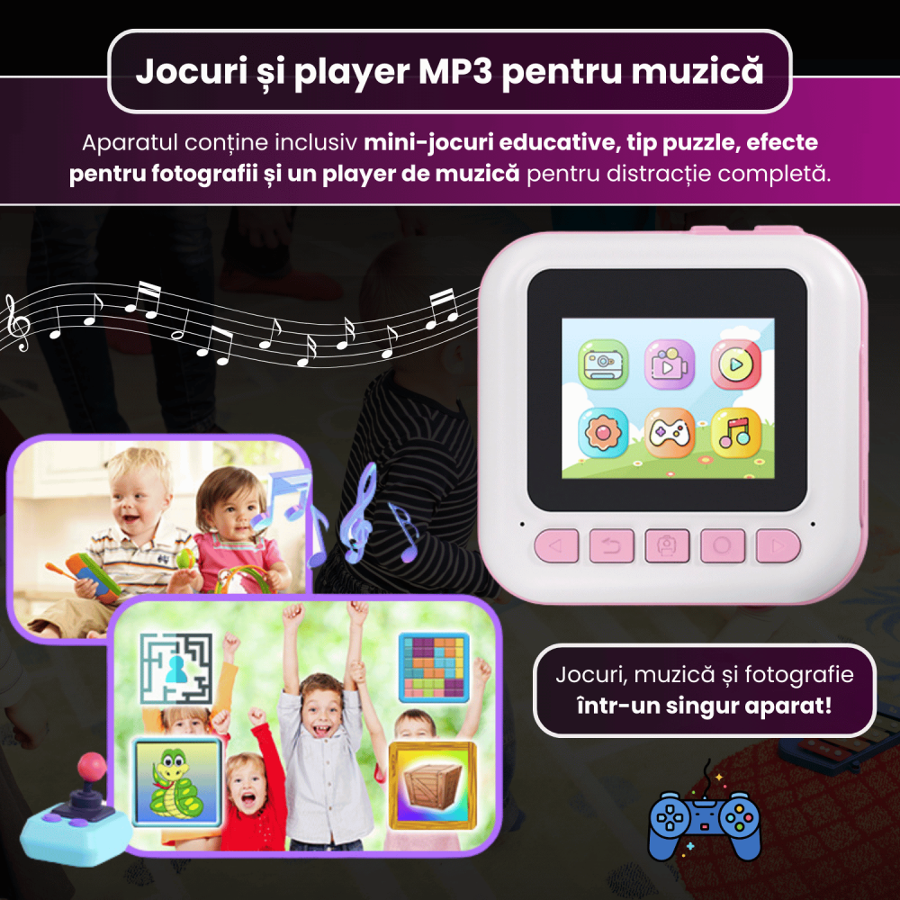 Cameră Foto Instant pentru Copii Famify Roz – 48MP, Full HD, Jocuri Educative, Cadou Ideal [7]