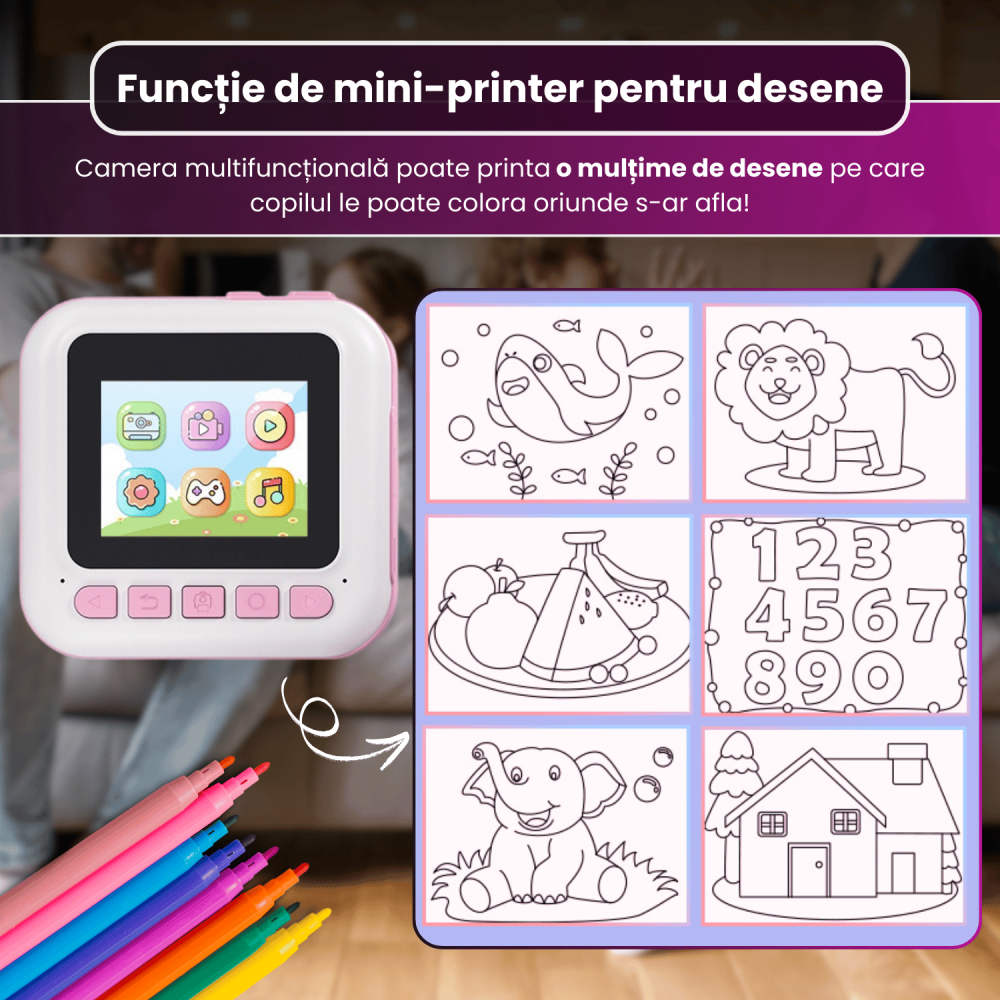 Cameră Foto Instant pentru Copii Famify Roz – 48MP, Full HD, Jocuri Educative, Cadou Ideal [6]