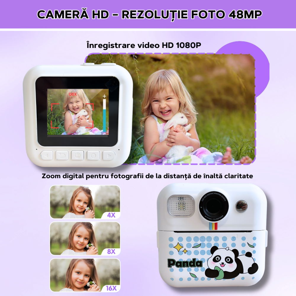 Cameră Foto Instant pentru Copii Famify Alb – 48MP, Full HD, Jocuri Educative, Cadou Ideal [3]