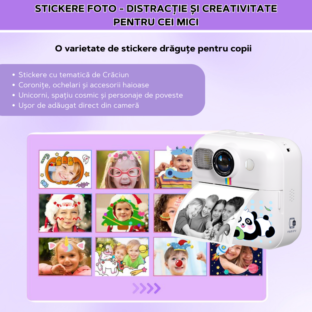 Cameră Foto Instant pentru Copii Famify Alb – 48MP, Full HD, Jocuri Educative, Cadou Ideal [6]