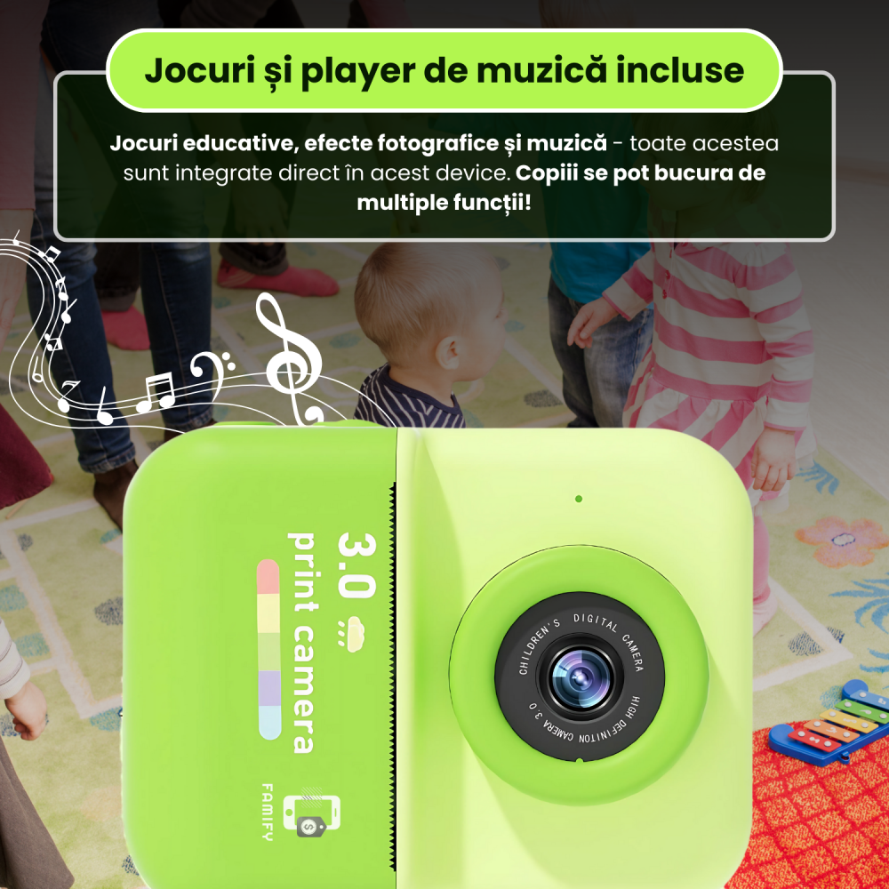 Cameră Foto Instant Tip Polaroid pentru Copii Famify – 48MP, Video HD, Imprimare Termică, Set Cadou Verde [2]