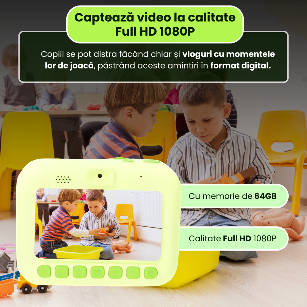 Cameră Foto Instant Tip Polaroid pentru Copii Famify – 48MP, Video HD, Imprimare Termică, Set Cadou Verde [6]