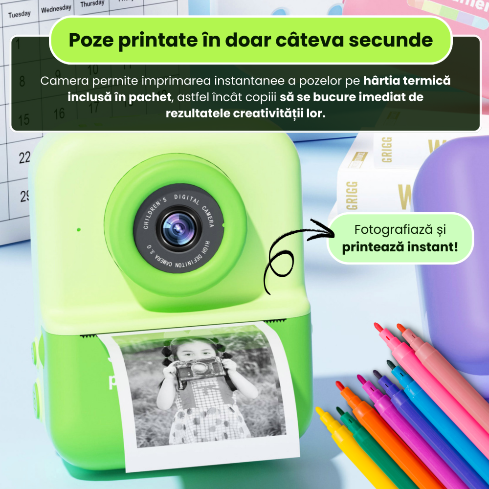 Cameră Foto Instant Tip Polaroid pentru Copii Famify – 48MP, Video HD, Imprimare Termică, Set Cadou Verde [4]