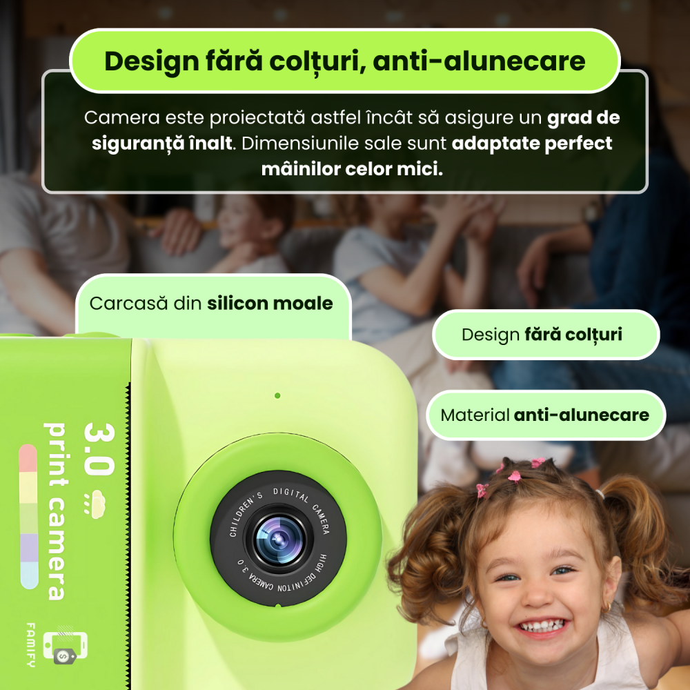 Cameră Foto Instant Tip Polaroid pentru Copii Famify – 48MP, Video HD, Imprimare Termică, Set Cadou Verde [7]