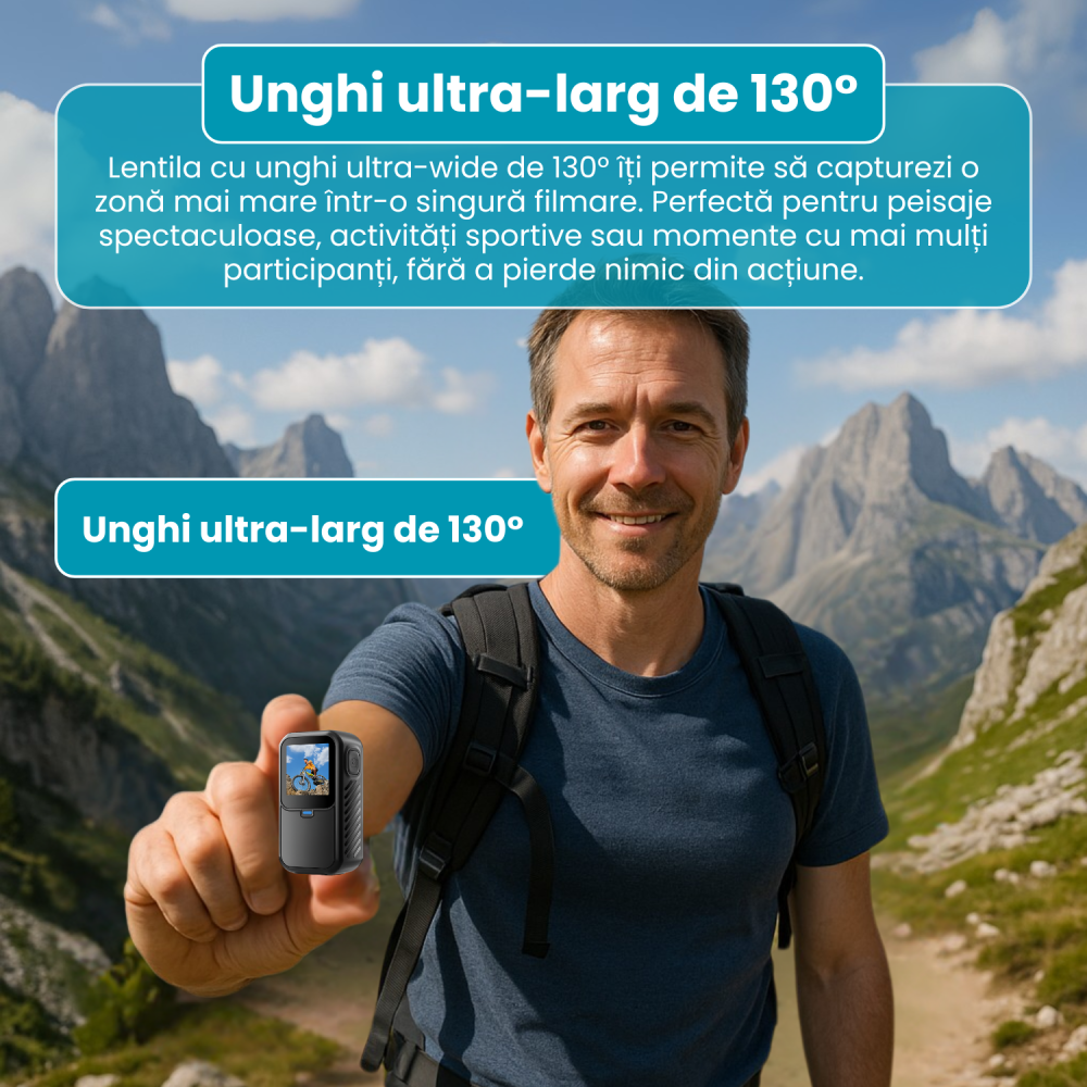 Cameră Sport Magnetică 5K Ultra HD Famify – Ecran Dual Tactil, Stabilizare 6 Axe, Waterproof, Negru [3]