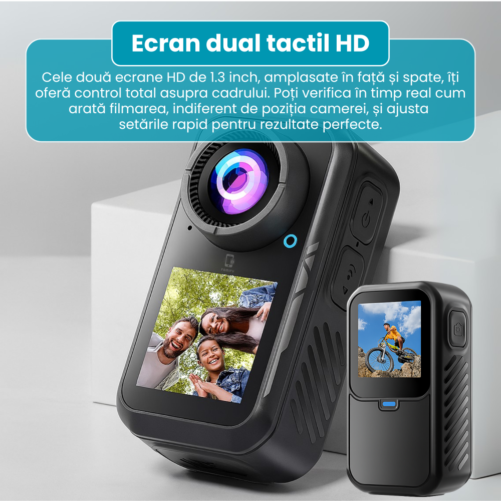 Cameră Sport Magnetică 5K Ultra HD Famify – Ecran Dual Tactil, Stabilizare 6 Axe, Waterproof, Negru [2]