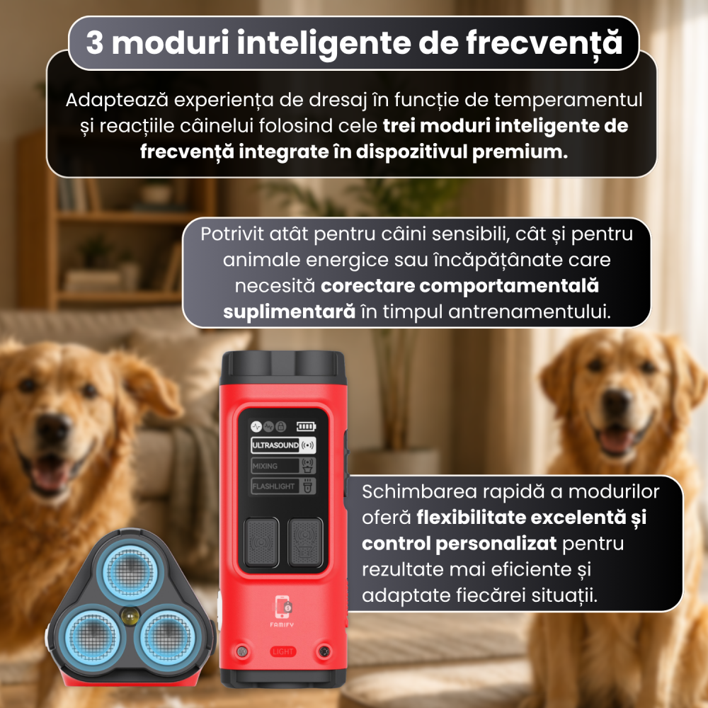 Dispozitiv Anti Lătrat Câini cu Ultrasunete FAMIFY, 15m, USB-C, fără șocuri, roșu [6]