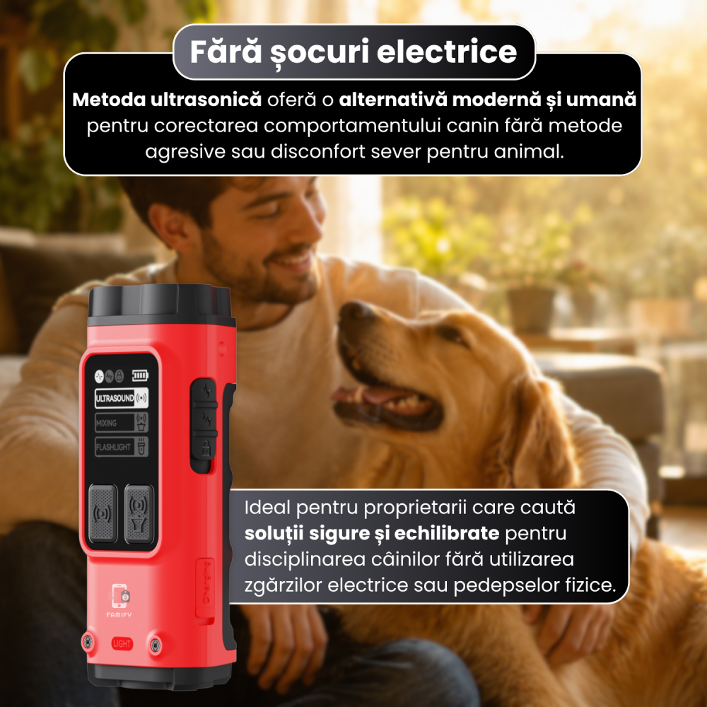 Dispozitiv Anti Lătrat Câini cu Ultrasunete FAMIFY, 15m, USB-C, fără șocuri, roșu [9]