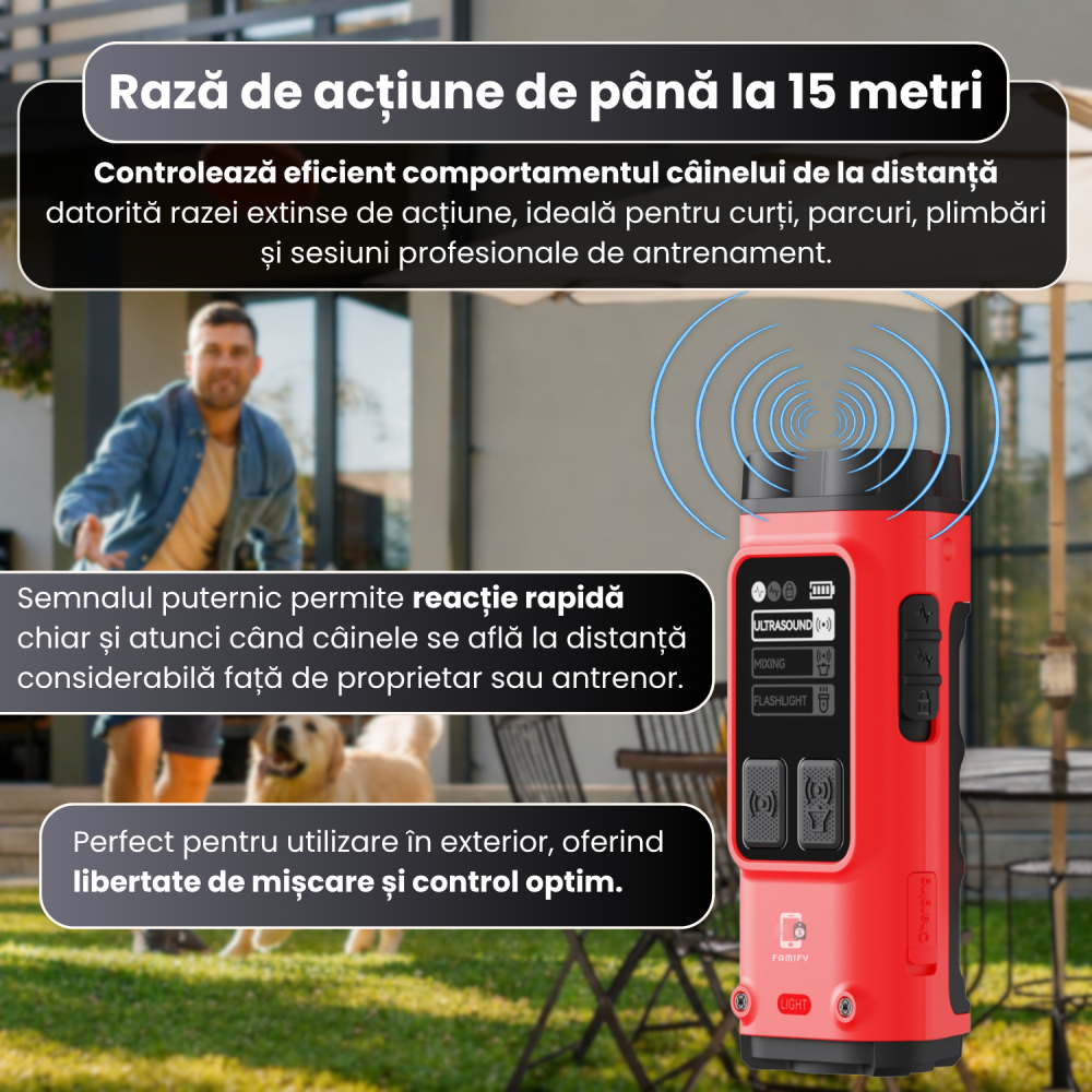 Dispozitiv Anti Lătrat Câini cu Ultrasunete FAMIFY, 15m, USB-C, fără șocuri, roșu [5]
