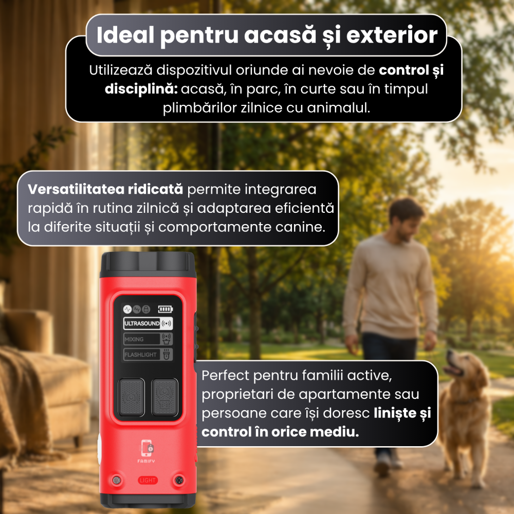 Dispozitiv Anti Lătrat Câini cu Ultrasunete FAMIFY, 15m, USB-C, fără șocuri, roșu [11]