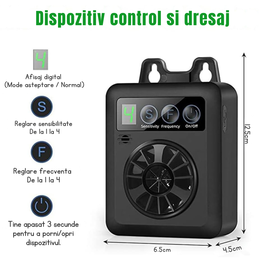 Dispozitiv Dresaj & Anti-Lătrat Câini cu Ultrasunete – Reîncărcabil USB, 4 Niveluri, Interior/Exterior, Negru [2]