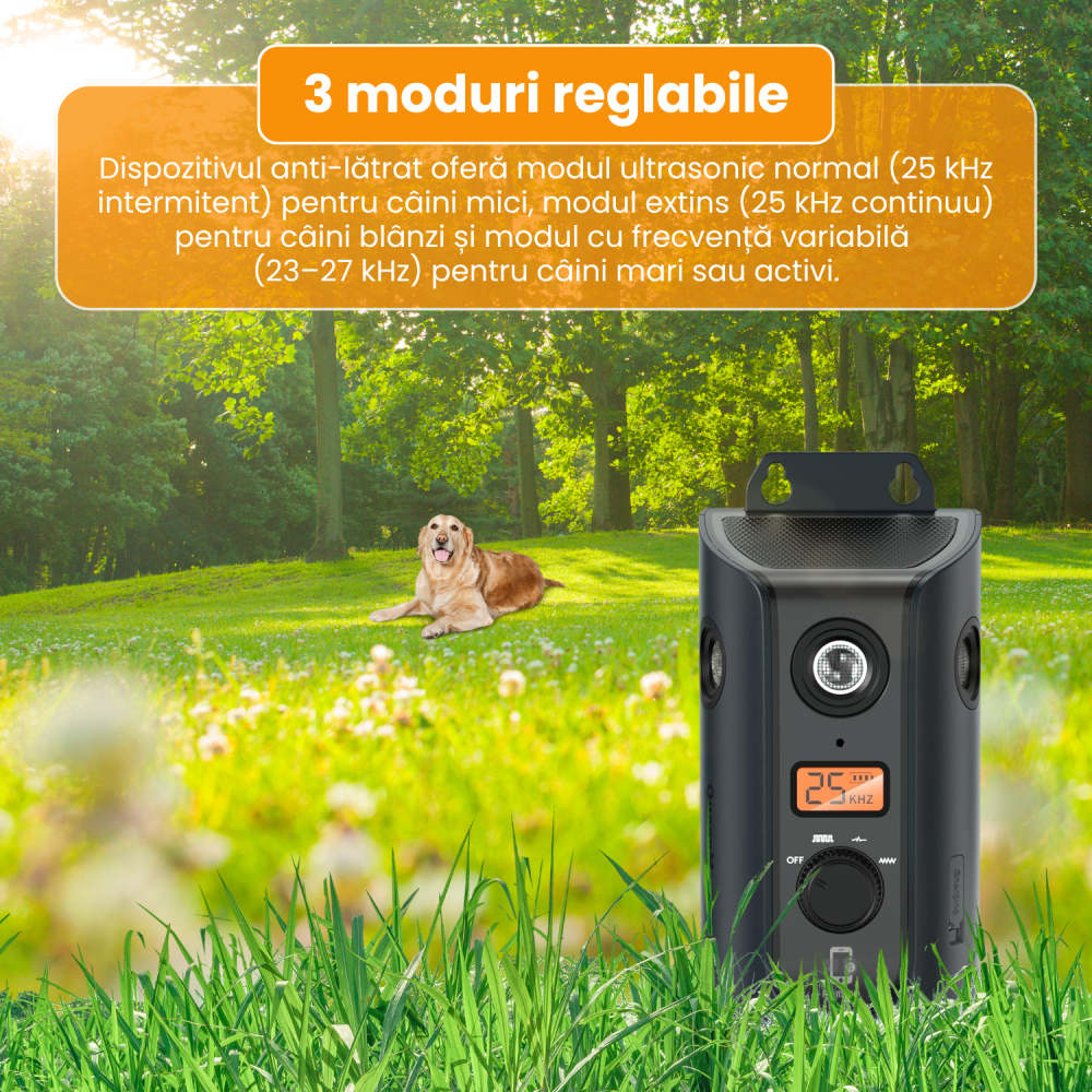 Dispozitiv Ultrasonic Anti-Lătrat Câini Famify – 15m, 3 Moduri, Exterior & Interior, Rezistent la Apă, Negru [6]