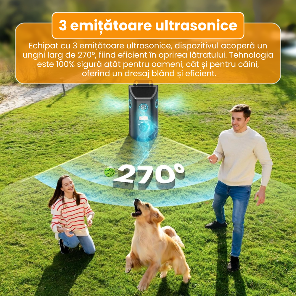 Dispozitiv Ultrasonic Anti-Lătrat Câini Famify – 15m, 3 Moduri, Exterior & Interior, Rezistent la Apă, Negru [5]