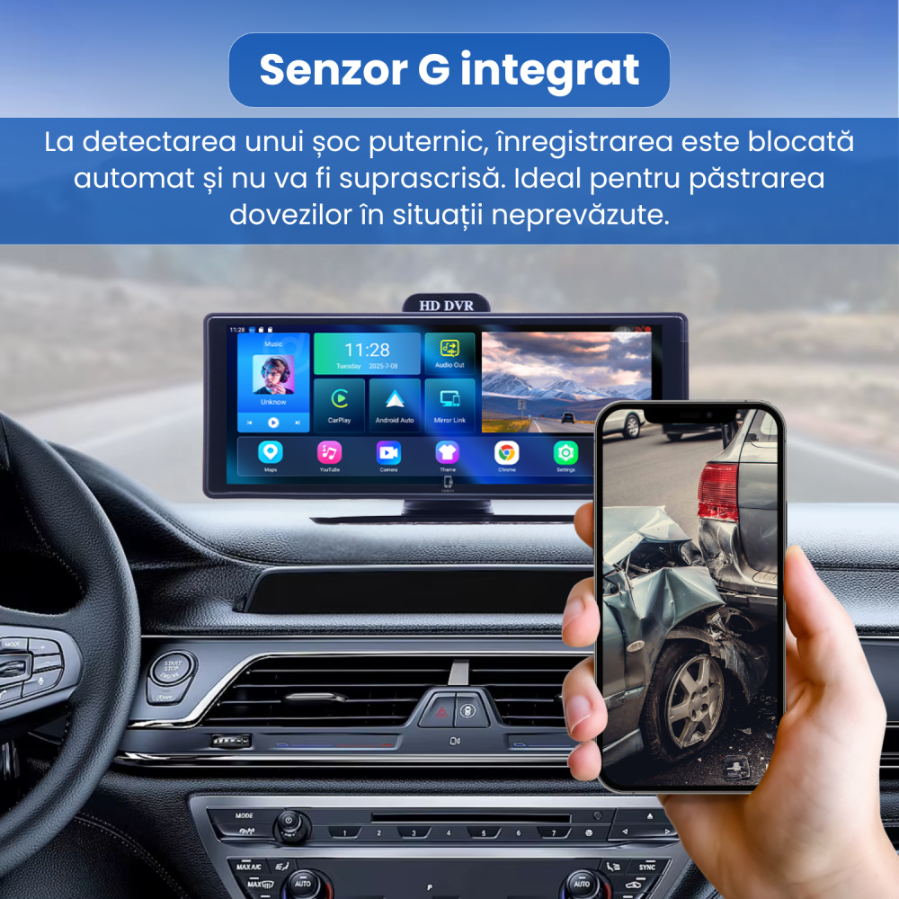 Ecran Multimedia Auto Portabil 10.26" Famify – Wireless CarPlay, Android Auto, GPS, Cameră Marșarier [5]