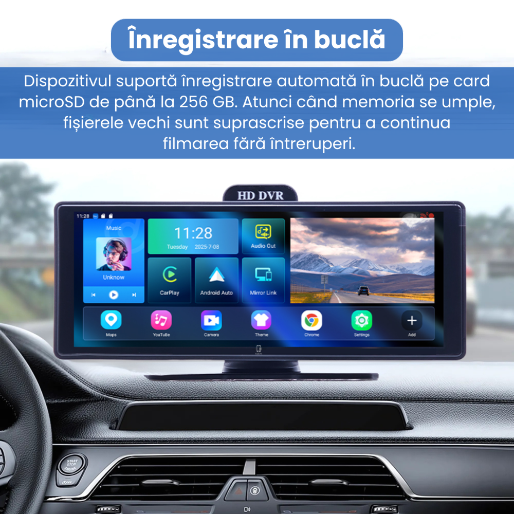 Ecran Multimedia Auto Portabil 10.26" Famify – Wireless CarPlay, Android Auto, GPS, Cameră Marșarier [3]