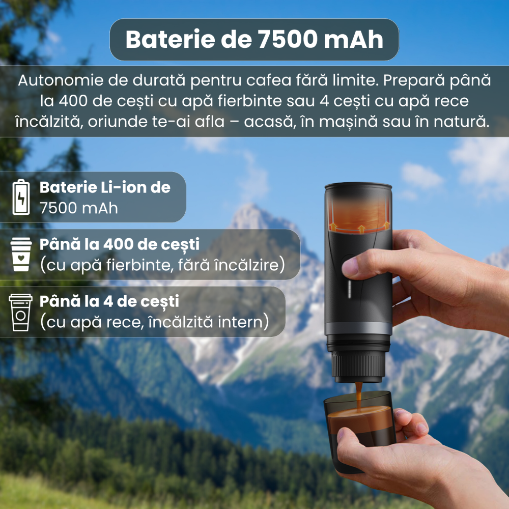 Espressor Portabil 3-în-1 Famify, 20 Bari, Compatibil Capsule Nespresso & Cafea Măcinată, Baterie 7500 mAh, Încălzire Rapidă, USB-C – Ideal pentru Călătorii și Mașină [4]