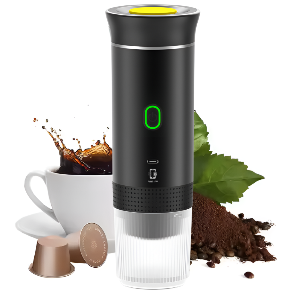 Espressor Portabil Automat Famify – Capsule Nespresso & Dolce Gusto, Cafea Măcinată, Negru [1]