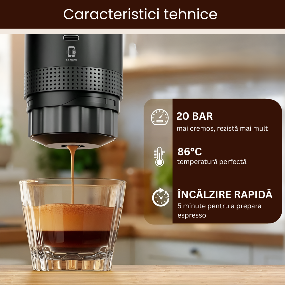 Espressor Portabil Automat Famify – Capsule Nespresso & Dolce Gusto, Cafea Măcinată, Negru [3]