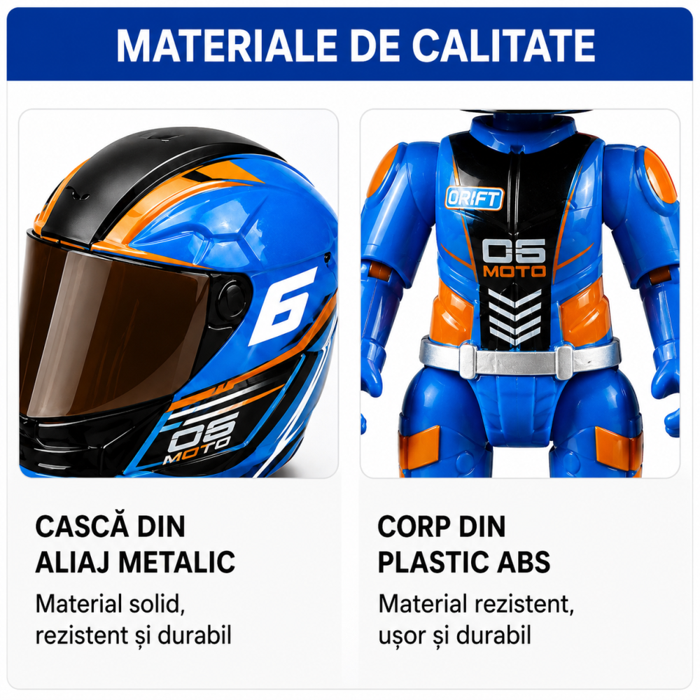 Figurină Pilot Moto FAMIFY Pocket Rider cu Cască Detașabilă Albastru-Portocaliu [8]
