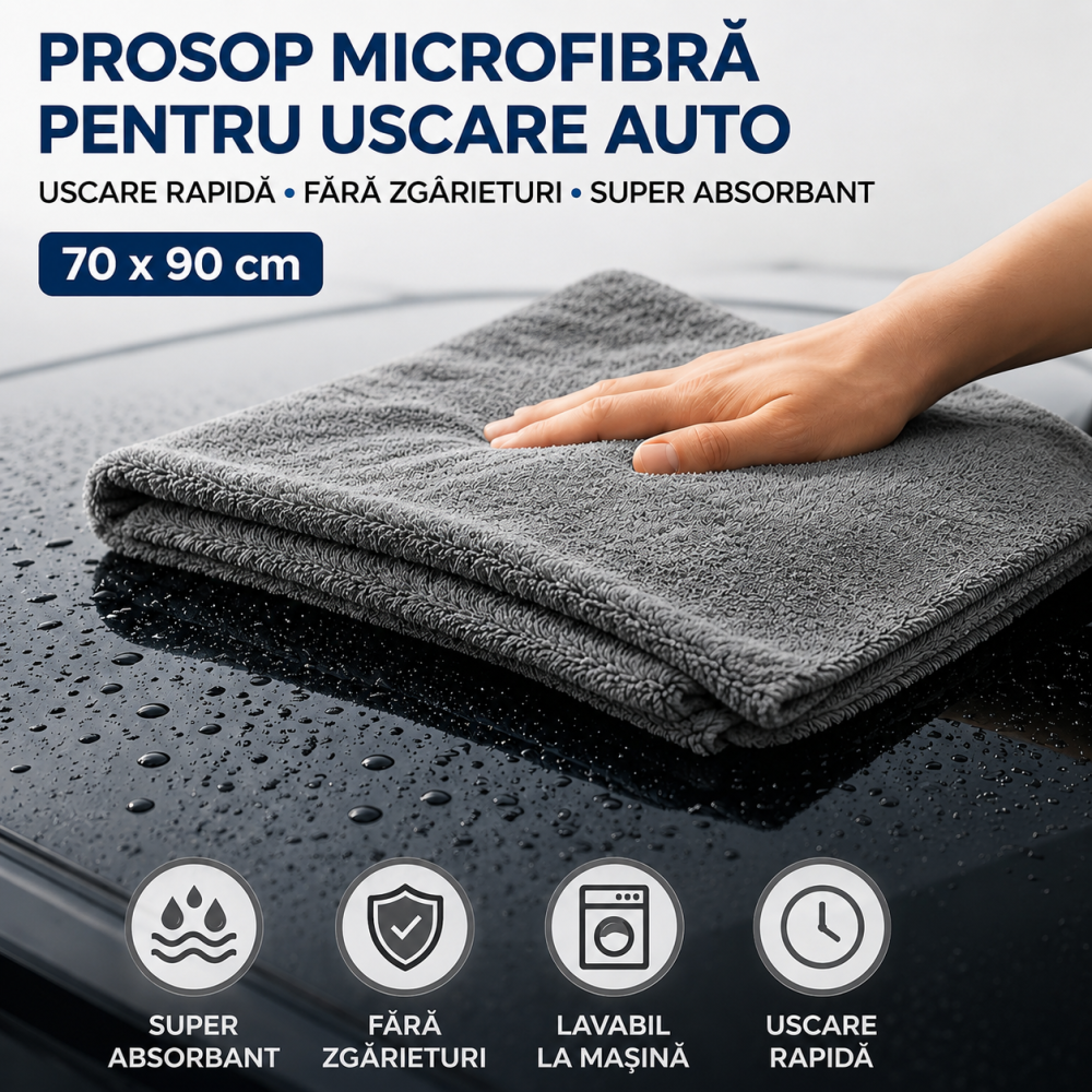 Prosop Uscare Auto Premium Microfibra 70x90 cm 850 GSM Gri [2]