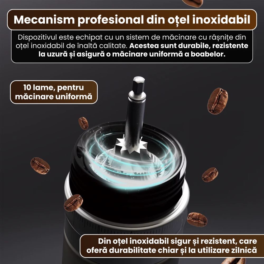 Râșniță electrică portabilă pentru cafea FAMIFY, 90 setări de măcinare, USB, negru [5]