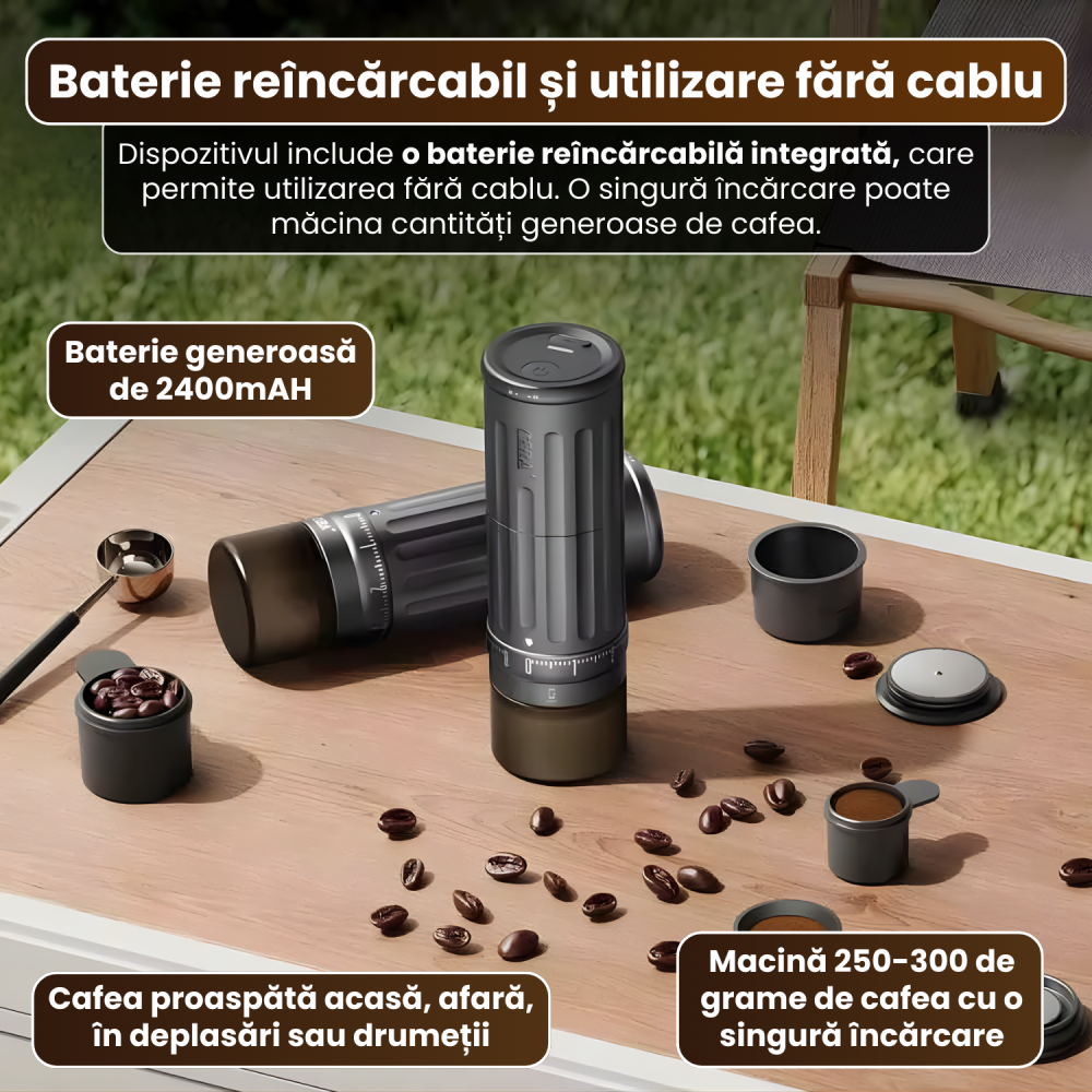 Râșniță electrică portabilă pentru cafea FAMIFY, 90 setări de măcinare, USB, negru [8]