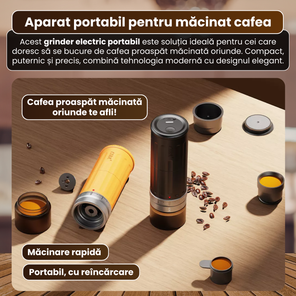 Râșniță electrică portabilă pentru cafea FAMIFY, 90 setări de măcinare, USB, negru [2]