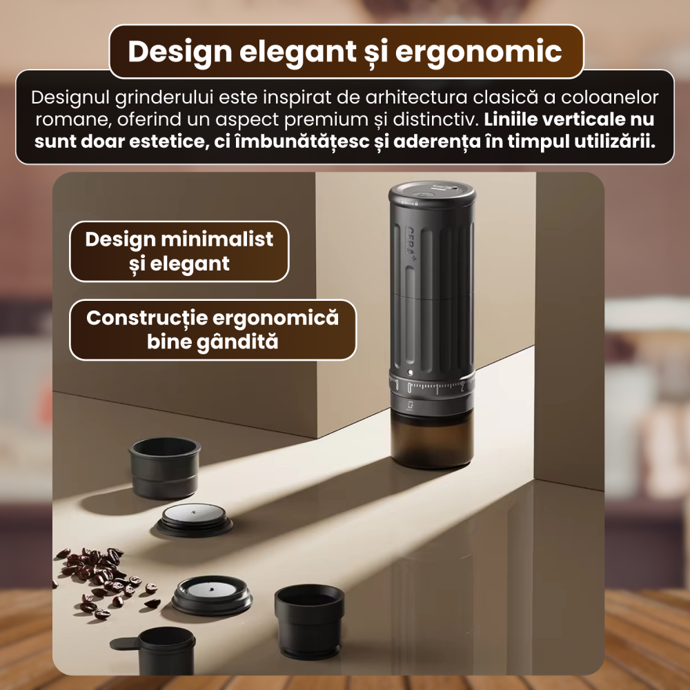 Râșniță electrică portabilă pentru cafea FAMIFY, 90 setări de măcinare, USB, negru [3]