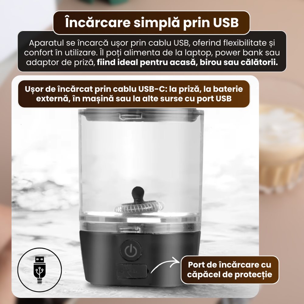 Spumator electric de lapte portabil FAMIFY, reîncărcabil USB, 80 ml, negru [8]