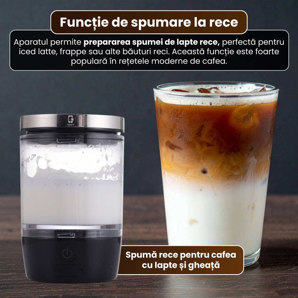 Spumator electric de lapte portabil FAMIFY, reîncărcabil USB, 80 ml, negru [11]