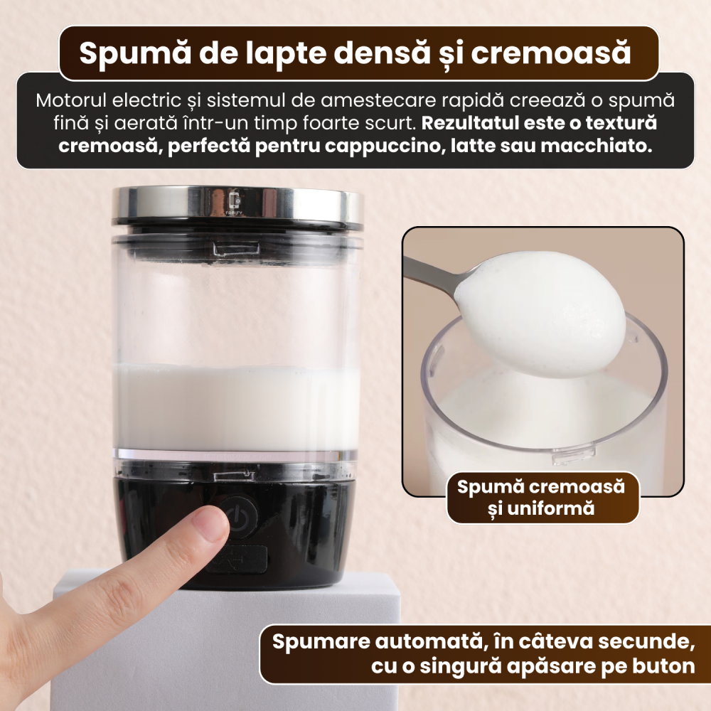 Spumator electric de lapte portabil FAMIFY, reîncărcabil USB, 80 ml, negru [3]