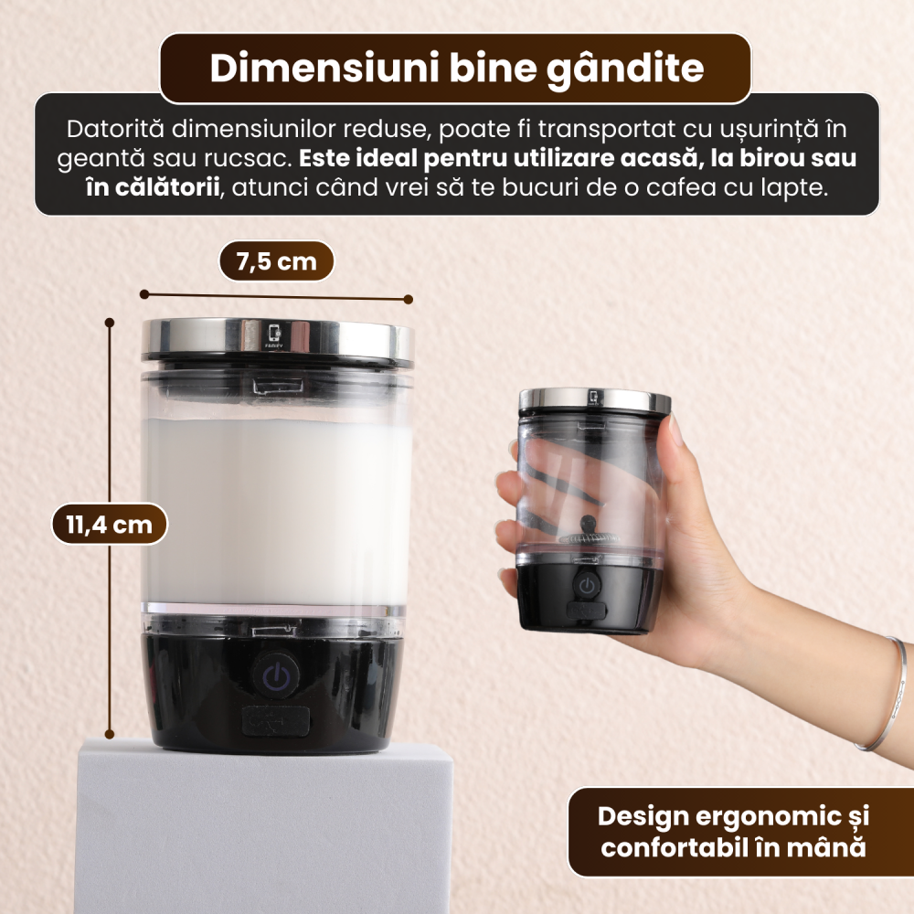 Spumator electric de lapte portabil FAMIFY, reîncărcabil USB, 80 ml, negru [9]