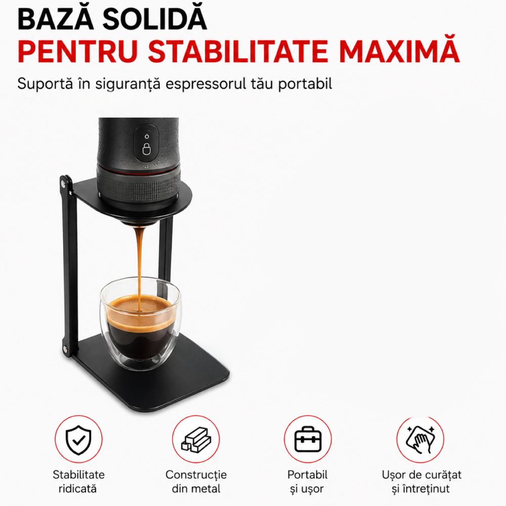 Stand portabil pentru espressor portabil FAMIFY, suport detașabil din inox 304, compact, stabil, negru [5]