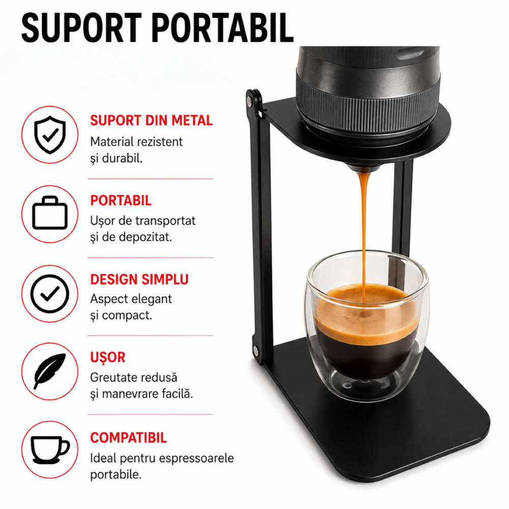 Stand portabil pentru espressor portabil FAMIFY, suport detașabil din inox 304, compact, stabil, negru [3]