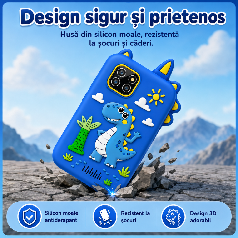 Telefon Inteligent Copii Dinozaur Albastru cu Camera si Jocuri [7]