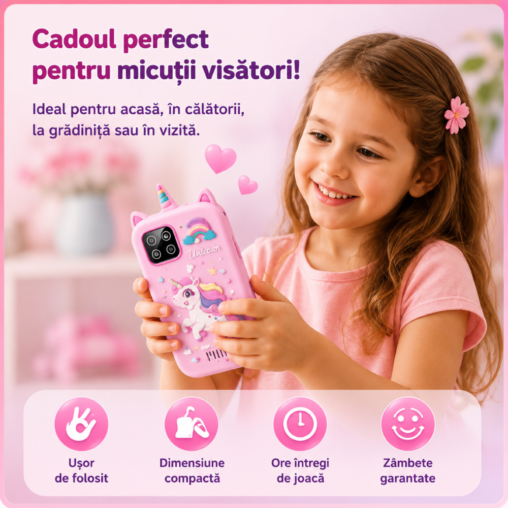 Telefon Inteligent Copii Unicorn Roz cu Camera si Jocuri [9]