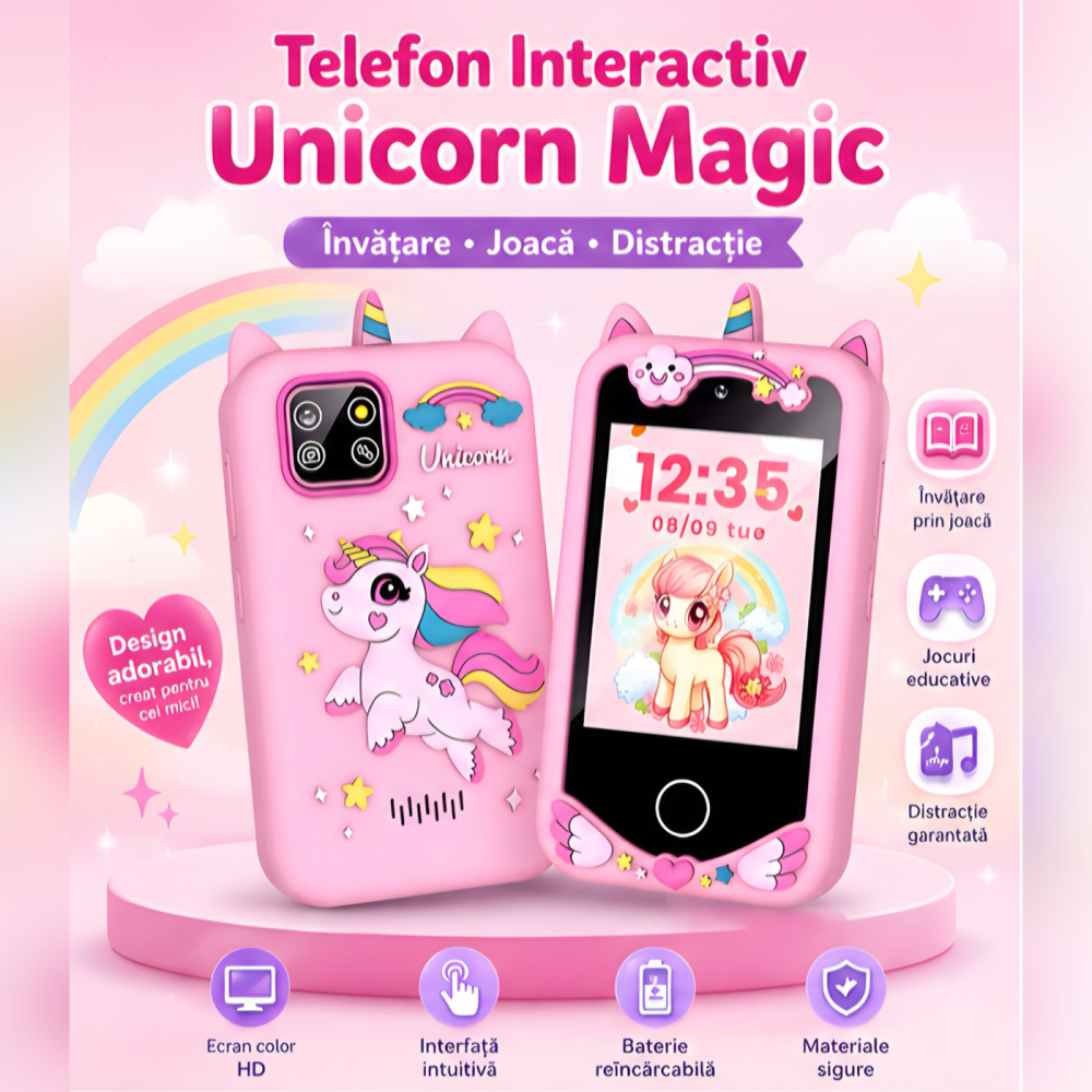 Telefon Inteligent Copii Unicorn Roz cu Camera si Jocuri [2]