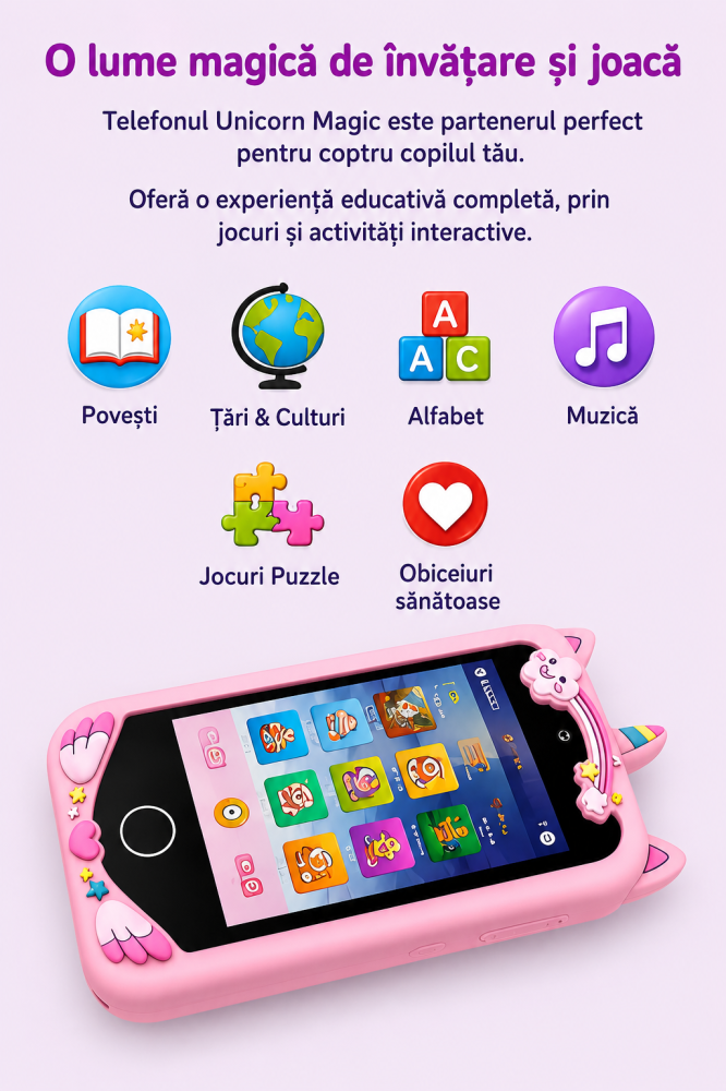 Telefon Inteligent Copii Unicorn Roz cu Camera si Jocuri [3]