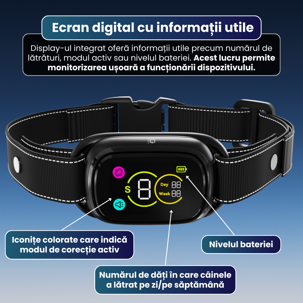 Zgardă antilătrat pentru câini FAMIFY, fără șocuri, beep și vibrație, IPX7, negru [7]