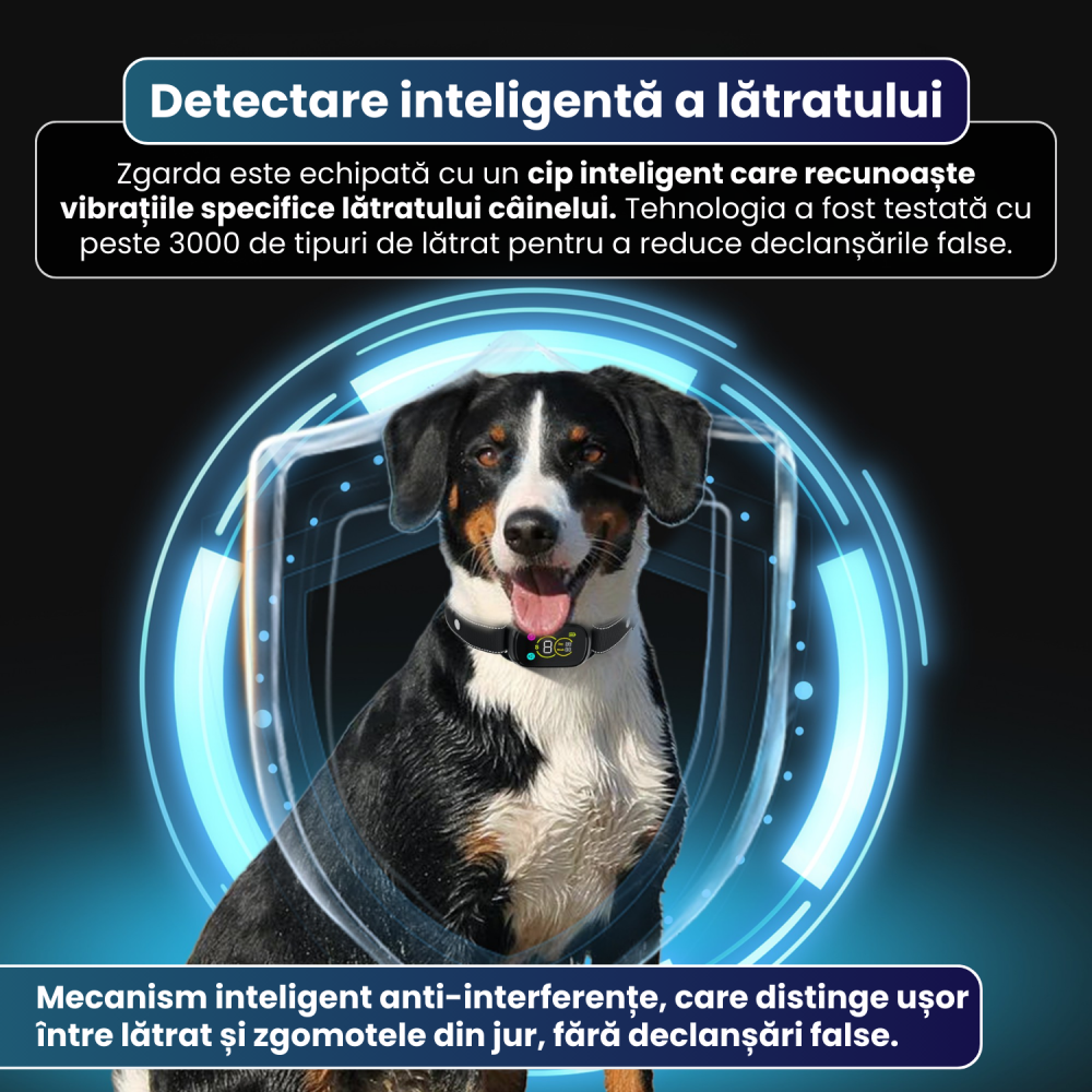 Zgardă antilătrat pentru câini FAMIFY, fără șocuri, beep și vibrație, IPX7, negru [3]