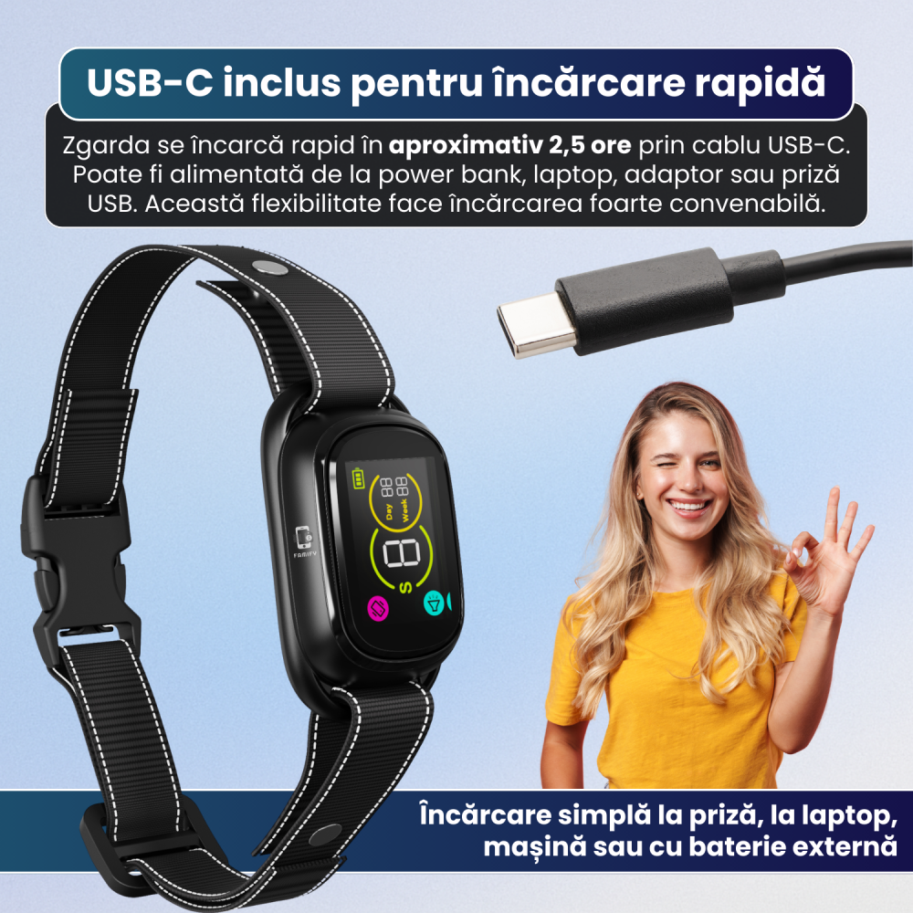 Zgardă antilătrat pentru câini FAMIFY, fără șocuri, beep și vibrație, IPX7, negru [5]