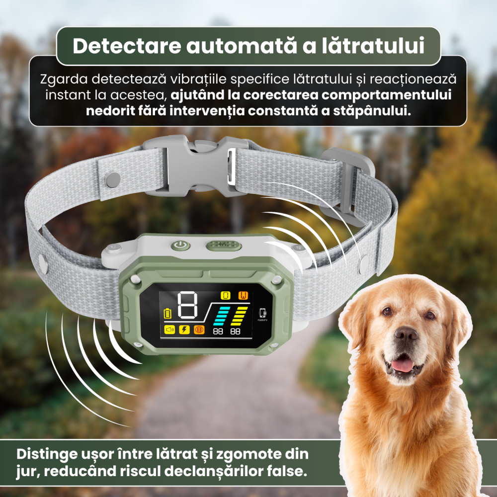 Zgardă antilătrat pentru câini FAMIFY, inteligentă, cu sunet, vibrație și impuls, IPX7, gri [3]