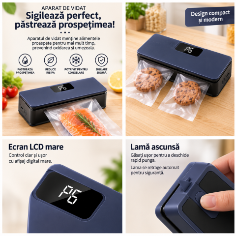 Aparat electric de sigilat pungi FAMIFY cu ecran LED și USB-C Bleumarin-Negru [9]