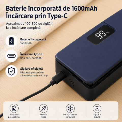 Aparat electric de sigilat pungi FAMIFY cu ecran LED și USB-C Bleumarin-Negru [10]