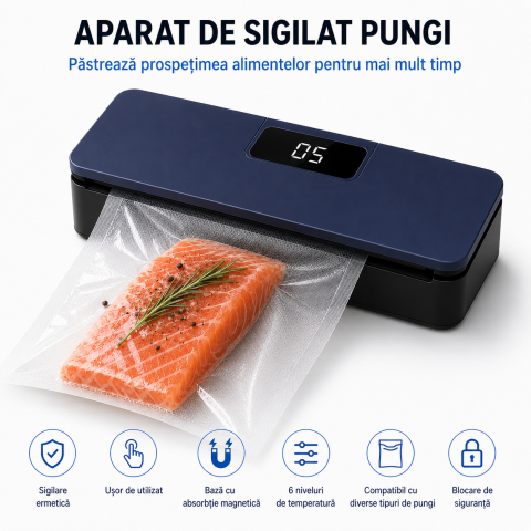 Aparat electric de sigilat pungi FAMIFY cu ecran LED și USB-C Bleumarin-Negru [1]