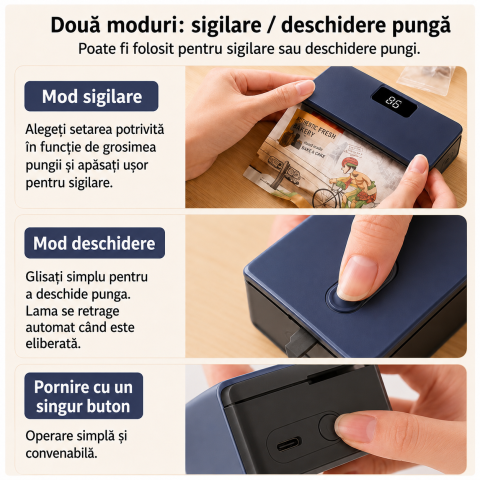 Aparat electric de sigilat pungi FAMIFY cu ecran LED și USB-C Bleumarin-Negru [8]