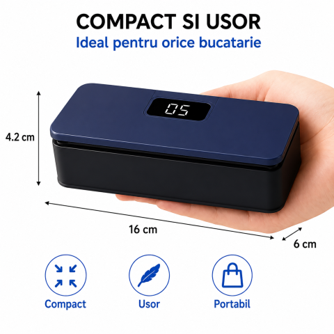 Aparat electric de sigilat pungi FAMIFY cu ecran LED și USB-C Bleumarin-Negru [11]