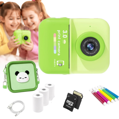 Cameră Foto Instant Tip Polaroid pentru Copii FAMIFY, 48MP, Video HD, Imprimare Termică, Verde [0]